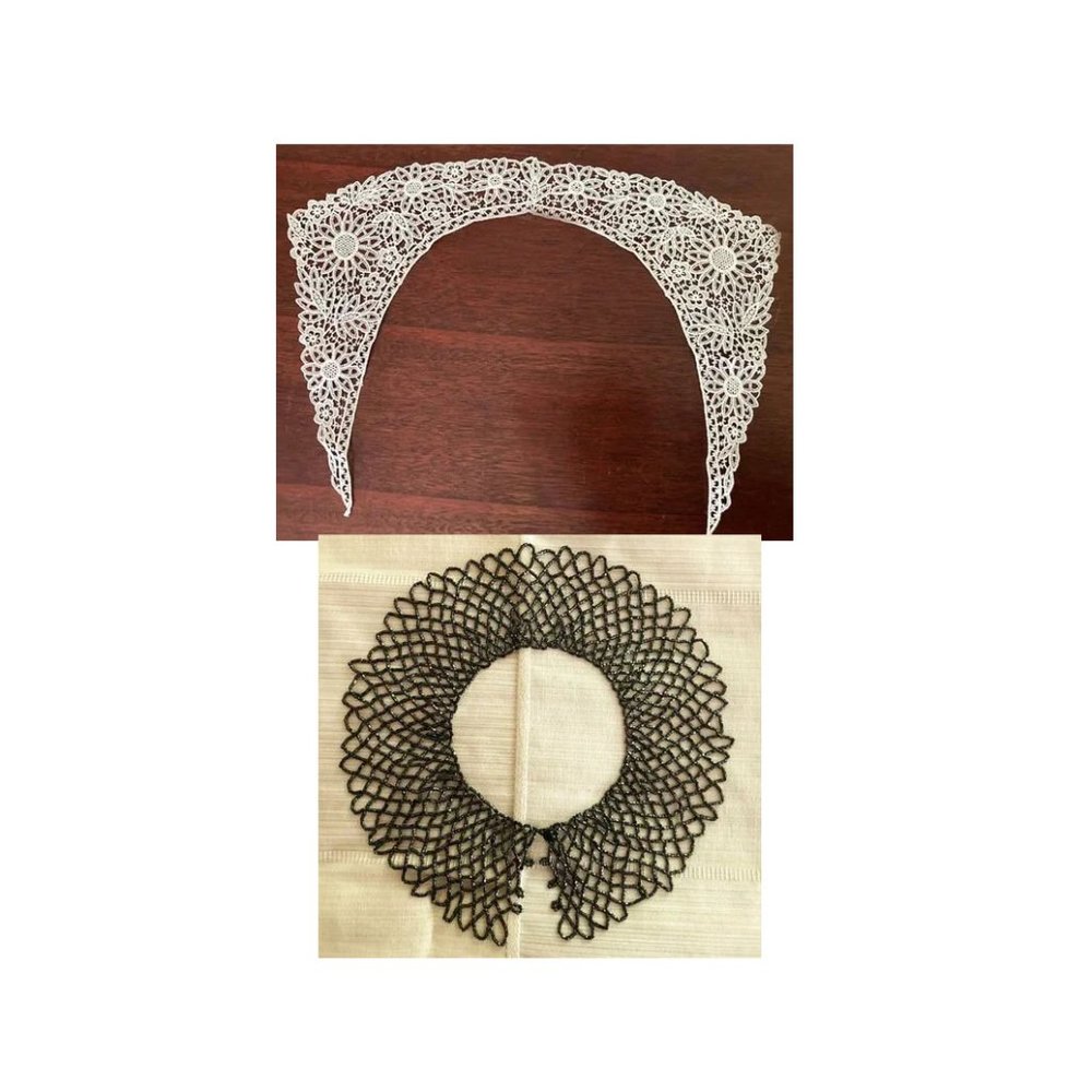 2 Collars - Black Bead & White Lace